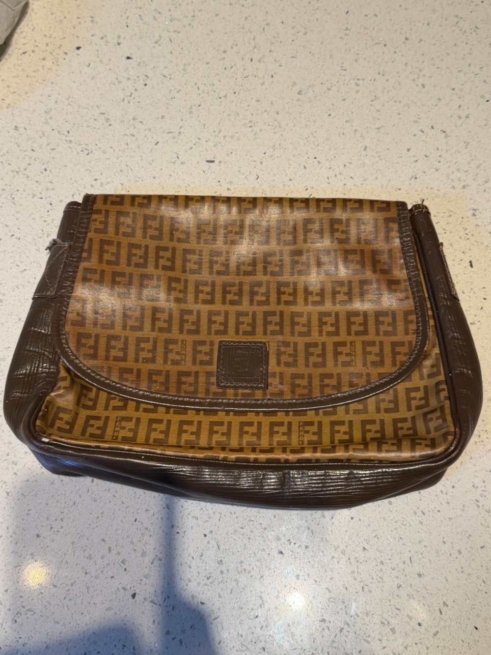 Fendi vintage Brown Monogram patent Bag with Dark Brown Trim PROJECT